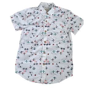 Tucker + Tate Boys Short Sleeve Button Shirt White Surf Print Small 7-8  NWT